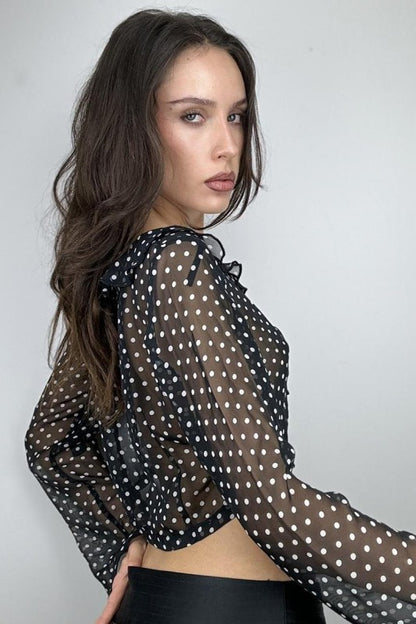 DT 1844 - Polka Dot Tie Front Blouse