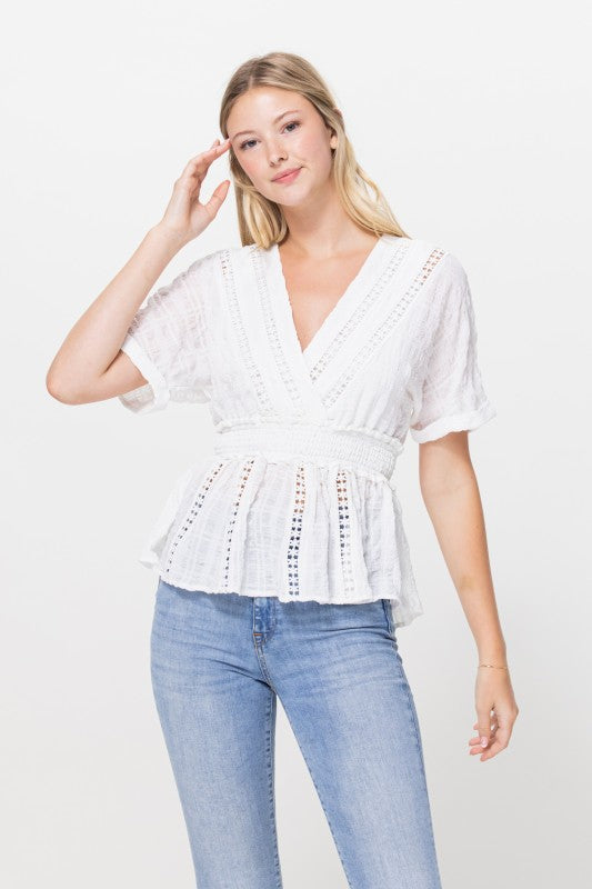 DT 1784 - Short Sleeve Lace Detail Top