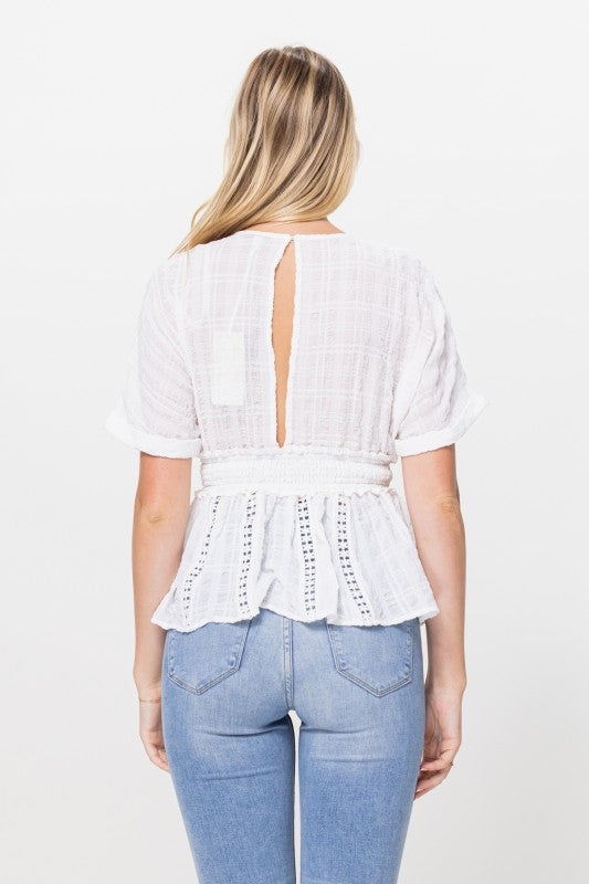 DT 1784 - Short Sleeve Lace Detail Top