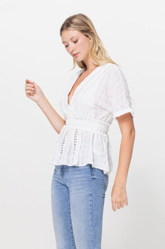 DT 1784 - Short Sleeve Lace Detail Top