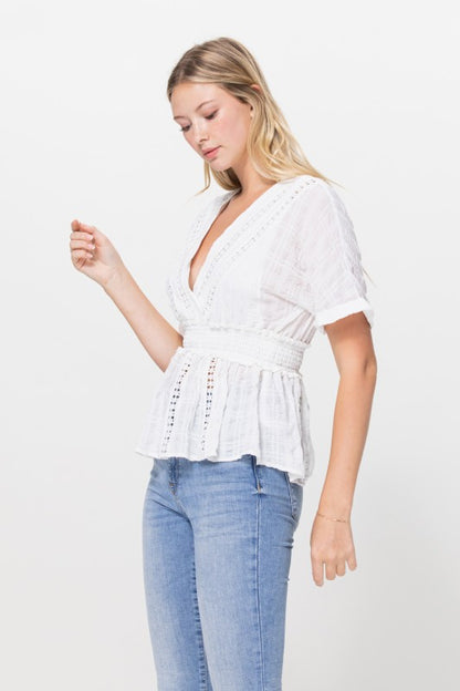 DT 1784 - Short Sleeve Lace Detail Top