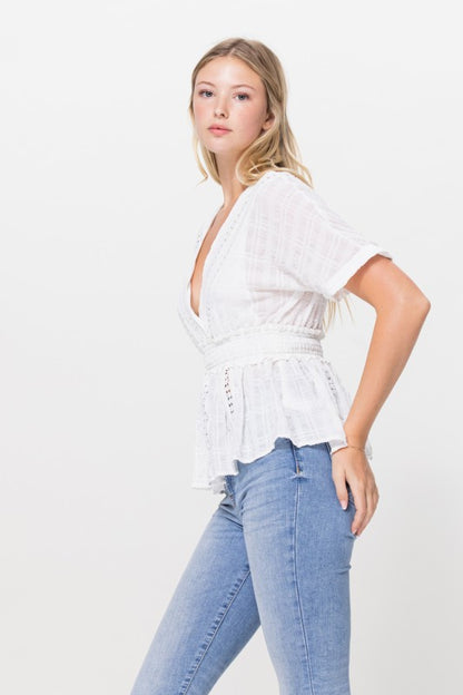 DT 1784 - Short Sleeve Lace Detail Top