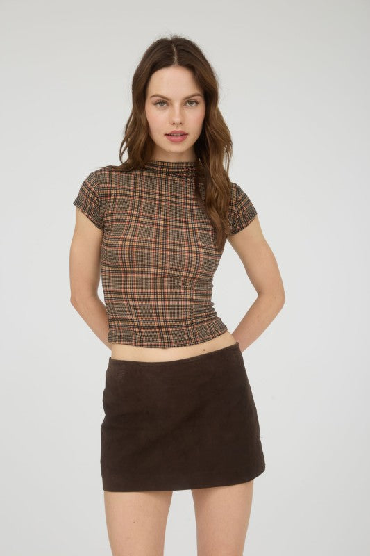 CT 2768 - Plaid Knit Crop Top