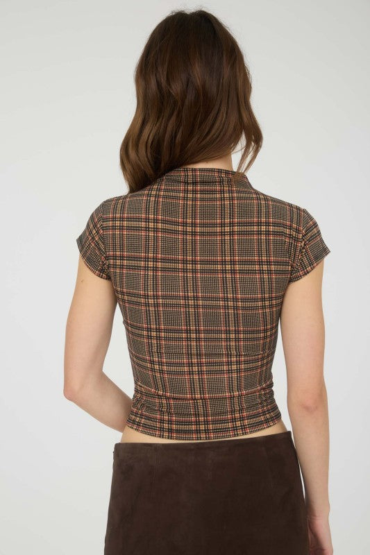 CT 2768 - Plaid Knit Crop Top