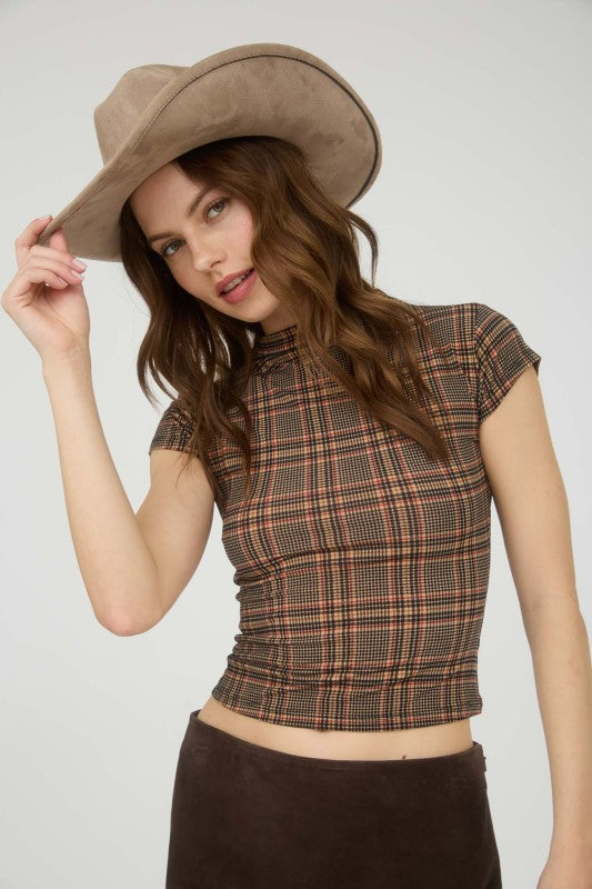 CT 2768 - Plaid Knit Crop Top
