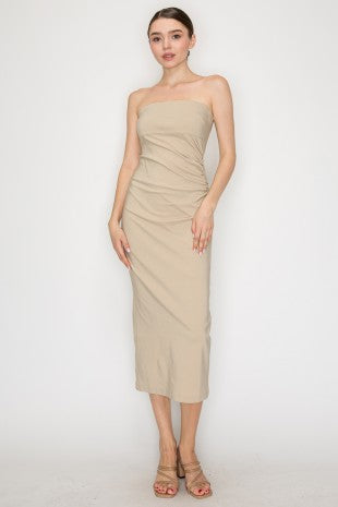 CD 3664 - Shirred Midi Slit Dress