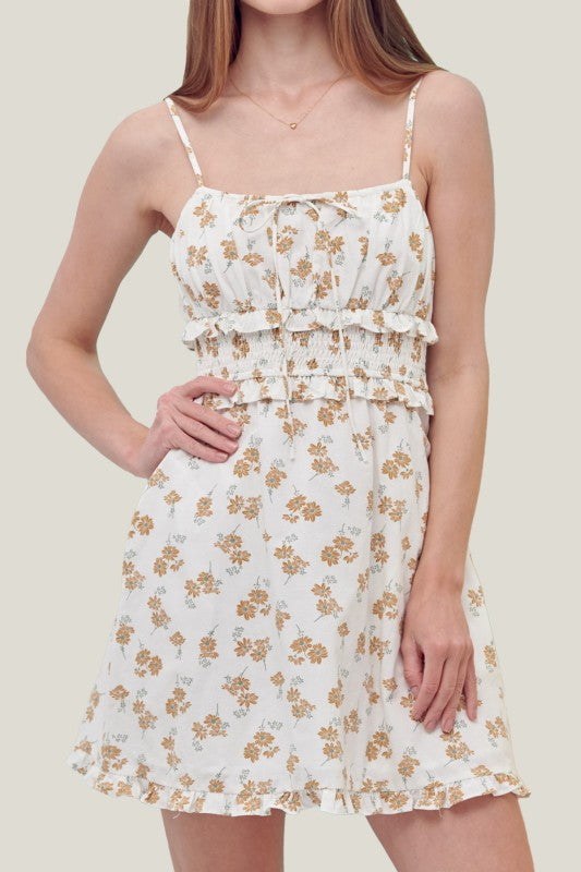 CD 3686 - Floral Print Ruffle Waist Dress