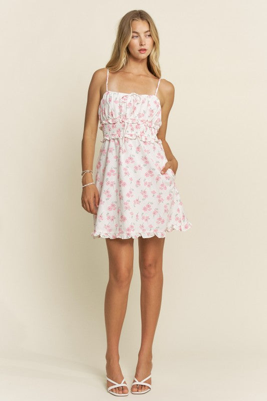 CD 3686 - Floral Print Ruffle Waist Dress