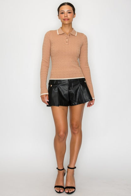 SHT 178 - Buttoned Faux Leather Shorts