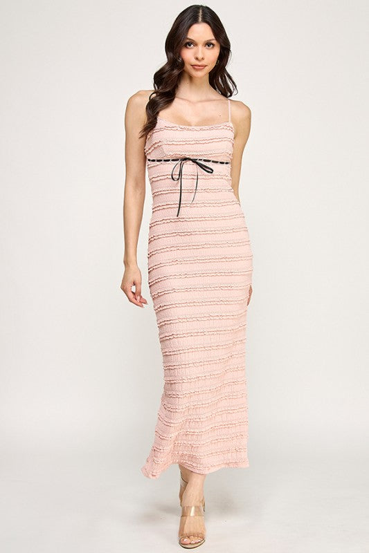 LD 614 - Ruffle Dress with Lace Ribbon