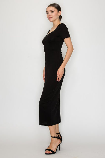 LD 574 - Ribbed Slit Bodycon Dress