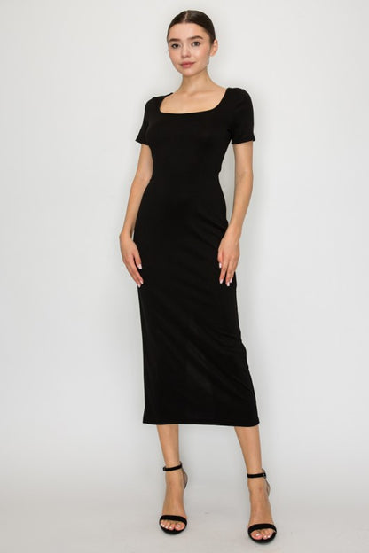 LD 574 - Ribbed Slit Bodycon Dress