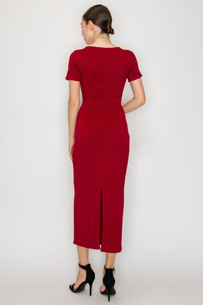 LD 574 - Ribbed Slit Bodycon Dress