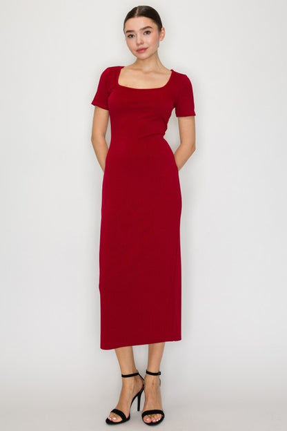 LD 574 - Ribbed Slit Bodycon Dress