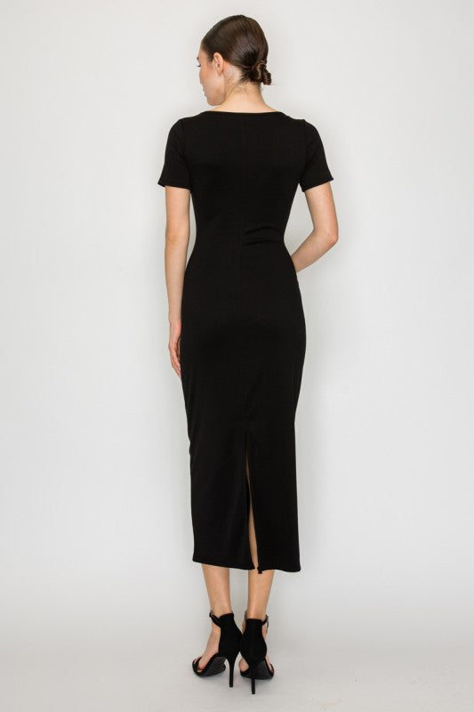 LD 574 - Ribbed Slit Bodycon Dress