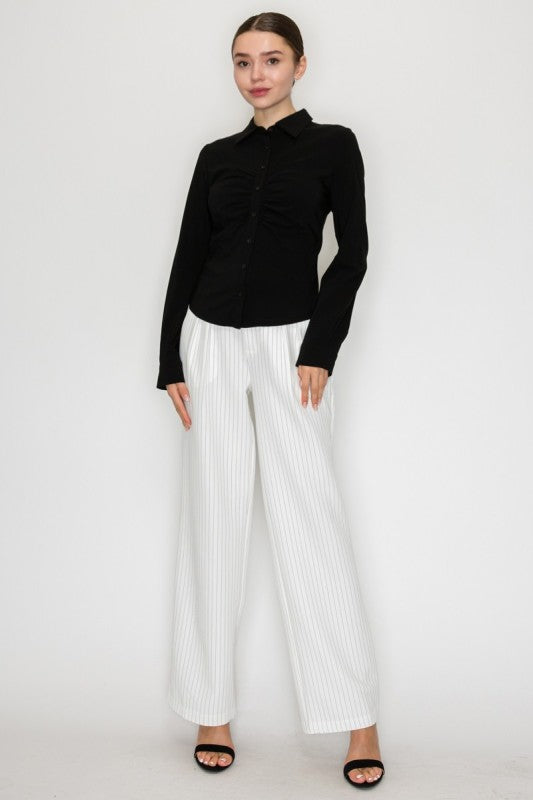 DT 1813 - Ruched Button Down Shirt