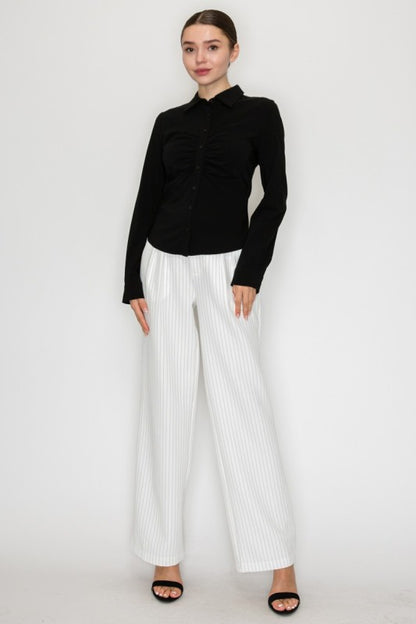 DT 1813 - Ruched Button Down Shirt