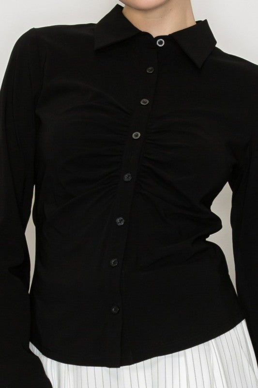 DT 1813 - Ruched Button Down Shirt