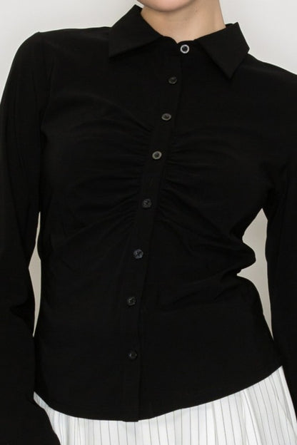 DT 1813 - Ruched Button Down Shirt