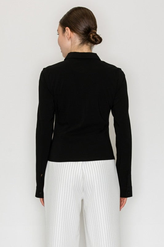 DT 1813 - Ruched Button Down Shirt