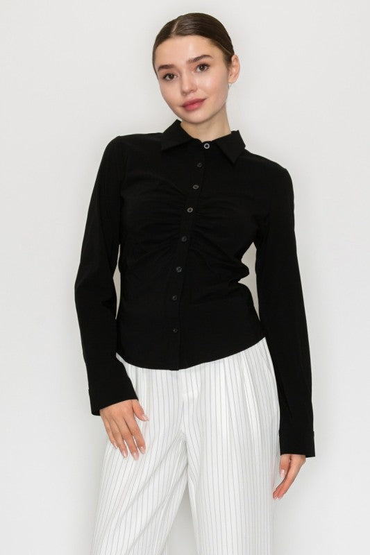DT 1813 - Ruched Button Down Shirt