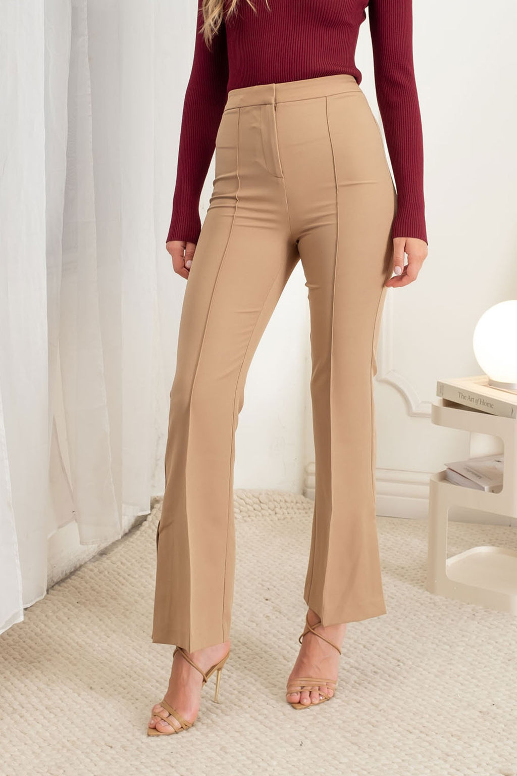 P 877 - High Waist Slit Hem Dress Pants