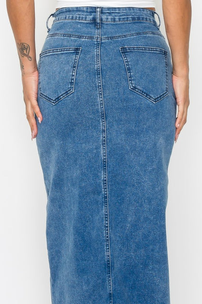 SKT 983 - Denim Front Slit Skirt with Pockets