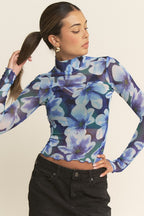 DT 1793 - Floral Mock Neck Sheer Top