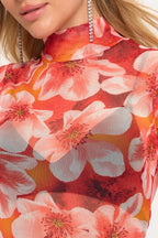 DT 1793 - Floral Mock Neck Sheer Top