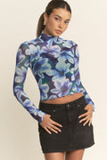 DT 1793 - Floral Mock Neck Sheer Top