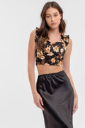 DT 1784 - Floral Ruffle Trim Crop Top