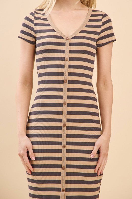 CD 3697 - Stretchy Faux Button Midi Dress