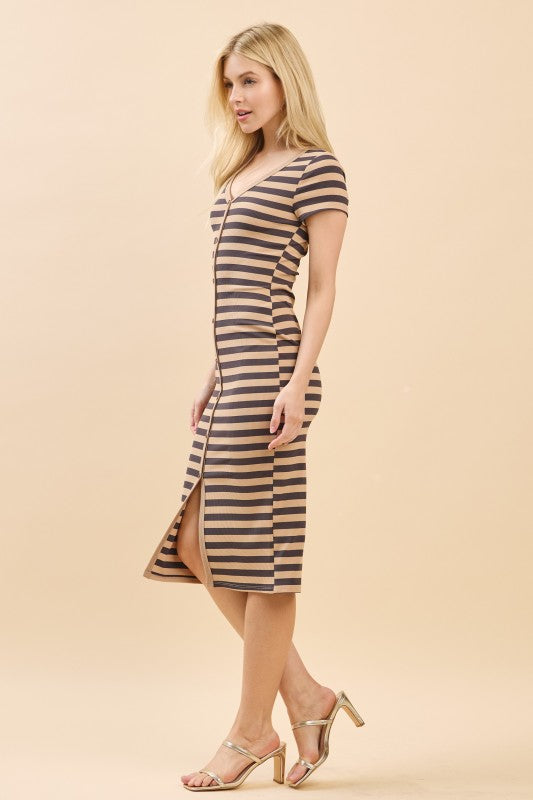 CD 3697 - Stretchy Faux Button Midi Dress