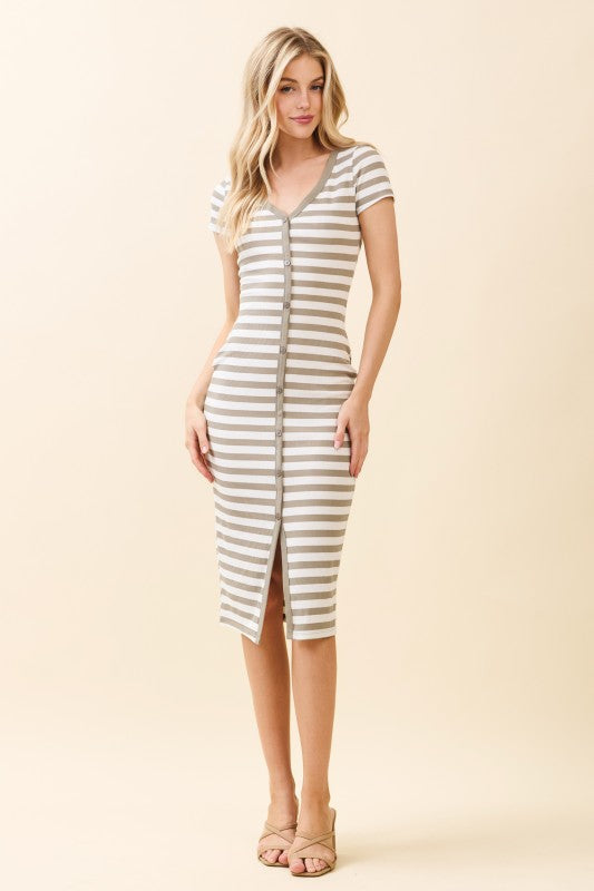 CD 3697 - Stretchy Faux Button Midi Dress