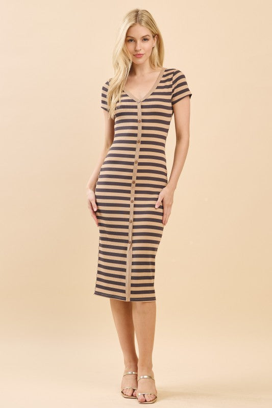 CD 3697 - Stretchy Faux Button Midi Dress