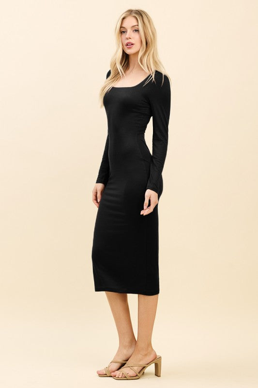DD 1346 - Double Layer Long Sleeve Midi Dress