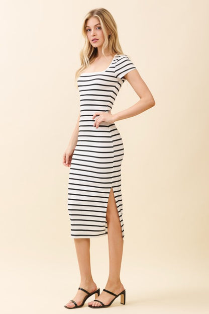 CD 3705 - Striped Side Slit Midi Dress