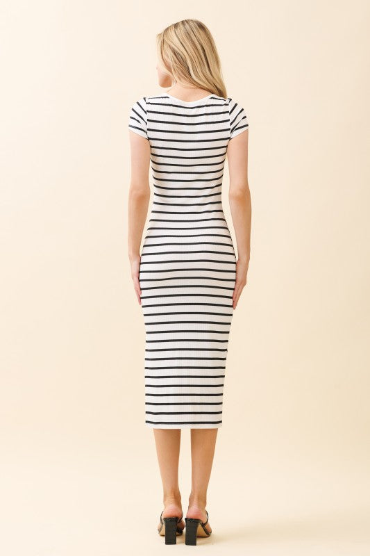 CD 3705 - Striped Side Slit Midi Dress