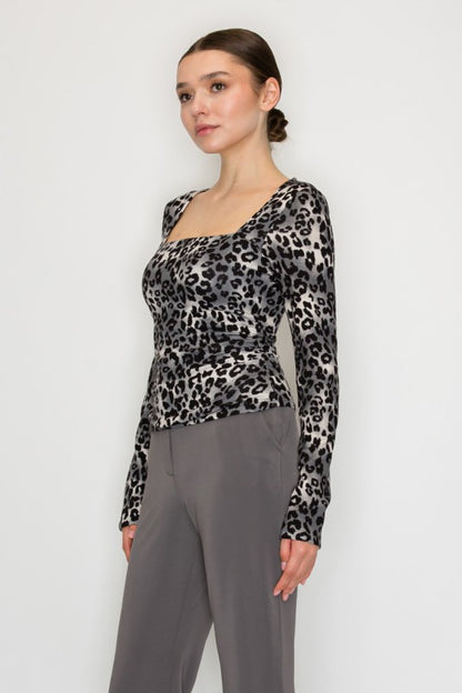 CT 2775 - Leopard Print Square Neck Top