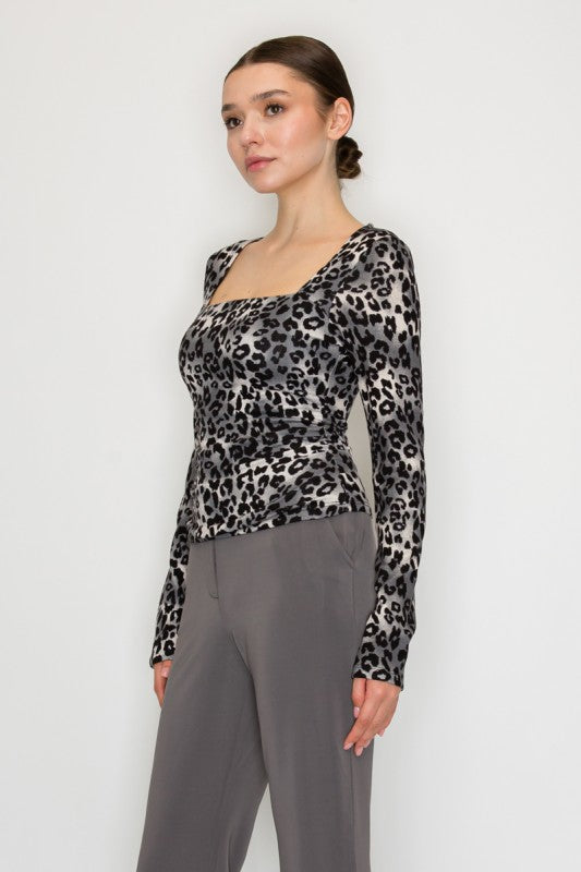 CT 2775 - Leopard Print Square Neck Top