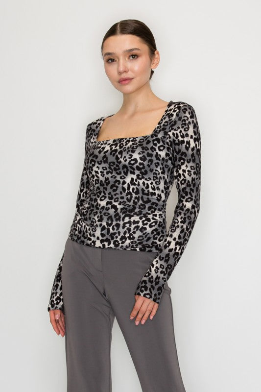 CT 2775 - Leopard Print Square Neck Top