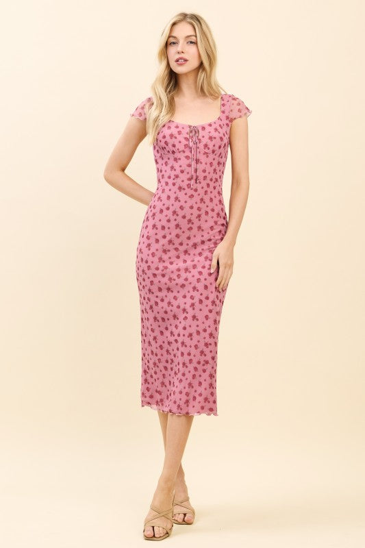 DD 1344 - Fully Lined Printed Mesh Midi Dress