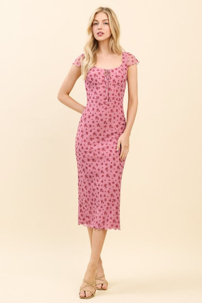 DD 1344 - Fully Lined Printed Mesh Midi Dress