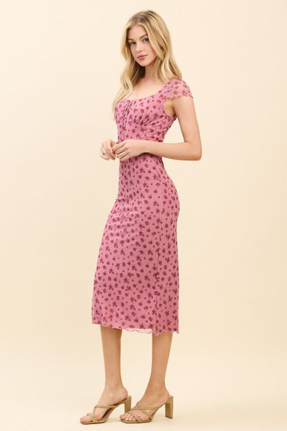 DD 1344 - Fully Lined Printed Mesh Midi Dress