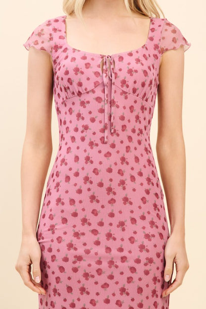 DD 1344 - Fully Lined Printed Mesh Midi Dress