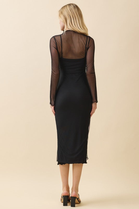 DD 1345 - Mock Neck Slip Insert Midi Dress
