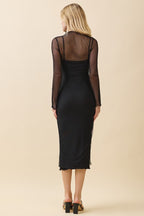 DD 1345 - Mock Neck Slip Insert Midi Dress