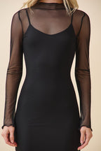 DD 1345 - Mock Neck Slip Insert Midi Dress