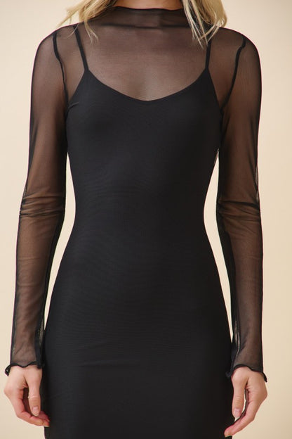 DD 1345 - Mock Neck Slip Insert Midi Dress