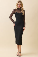 DD 1345 - Mock Neck Slip Insert Midi Dress